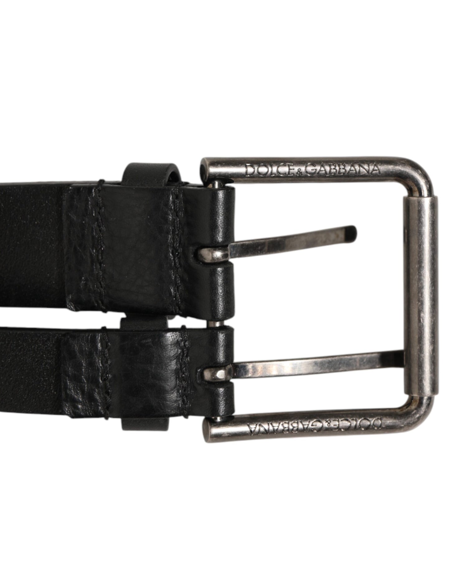 Black Double Strap Leather Silver Buckle Belt
