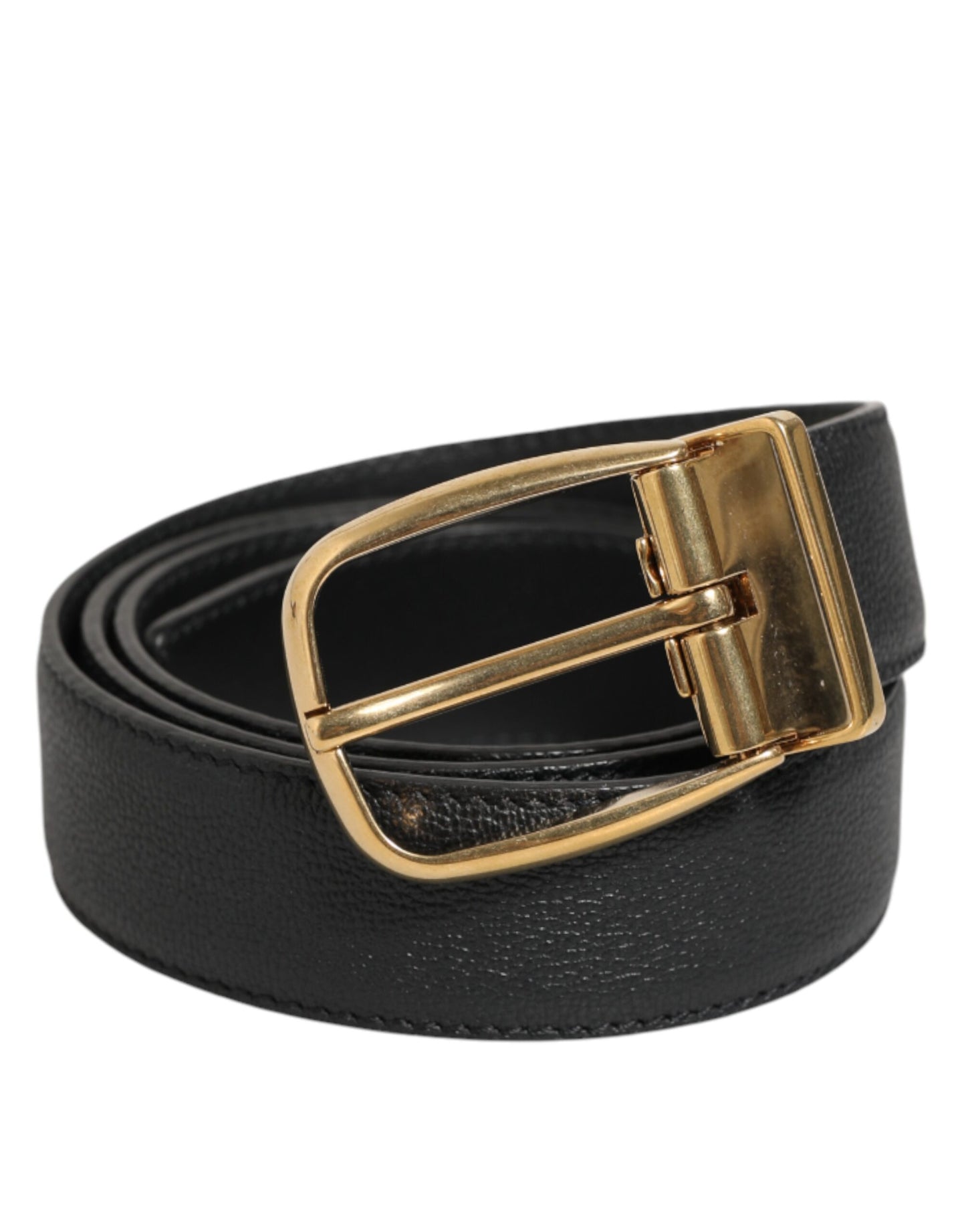 Black Leather Classic Metal Logo Buckle Belt