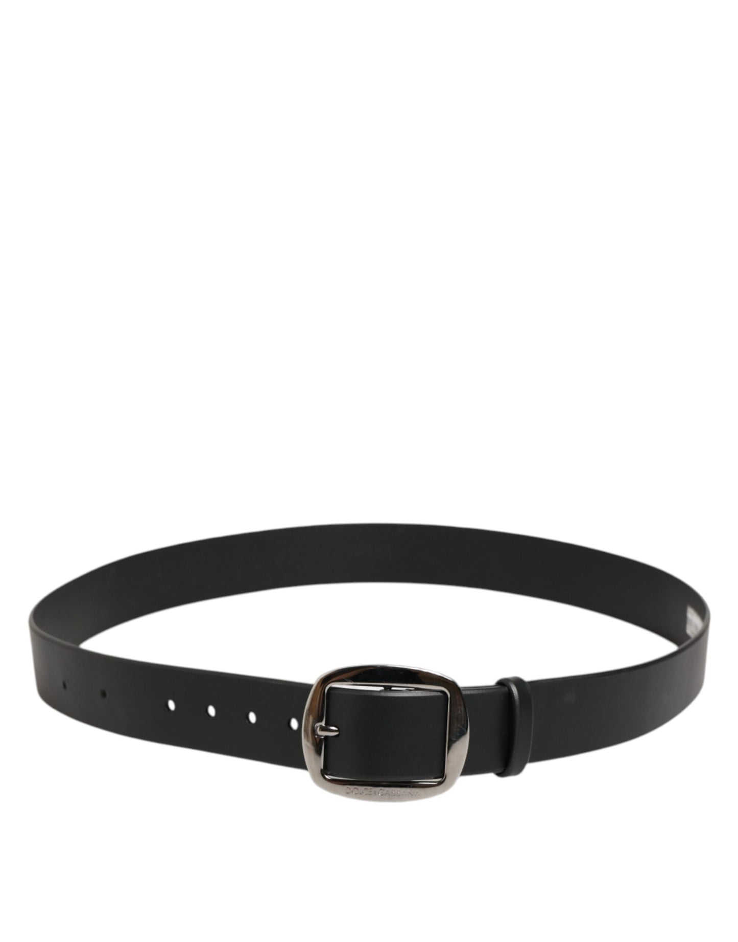 Black Leather Classic Metal Logo Buckle Belt
