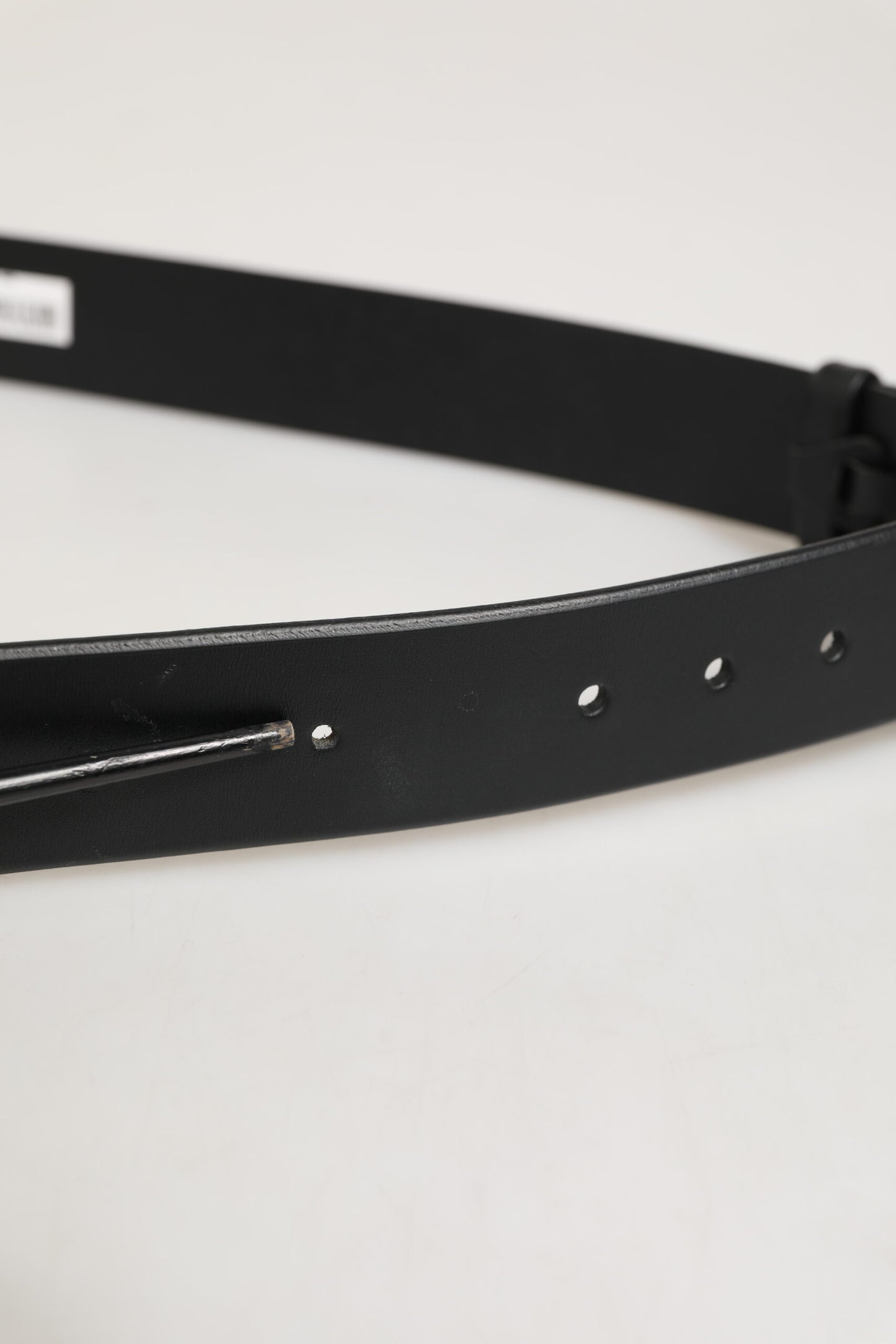 Black Leather Classic Metal Logo Buckle Belt