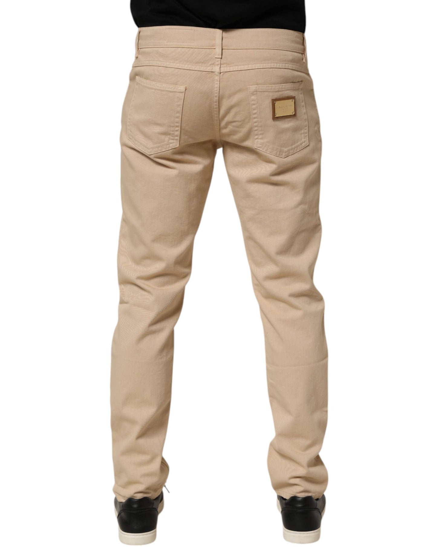Beige Cotton Skinny Regular Men Denim Jeans