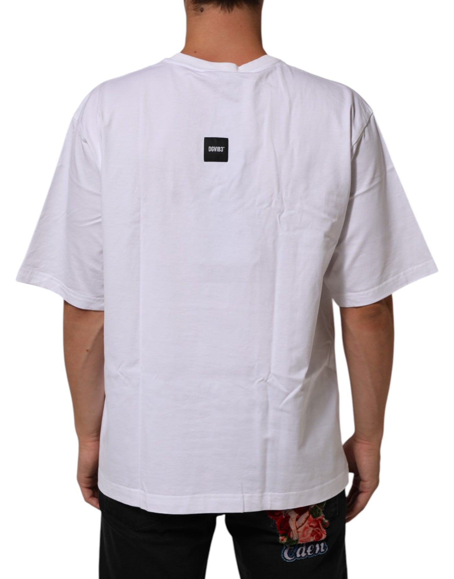 White Cotton Logo Print Crew Neck T-shirt