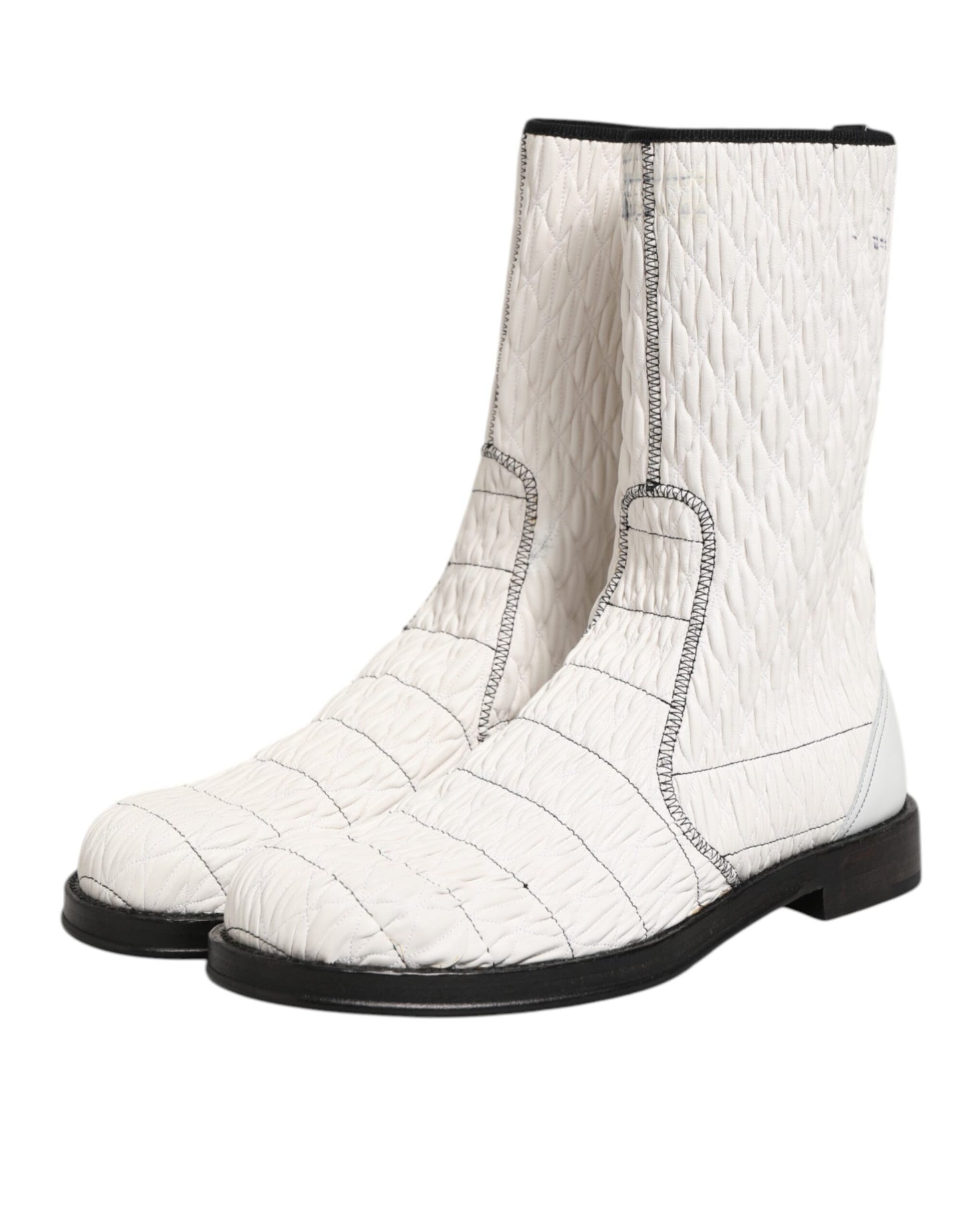 White Lambskin Leather Mid Calf Boots Shoes