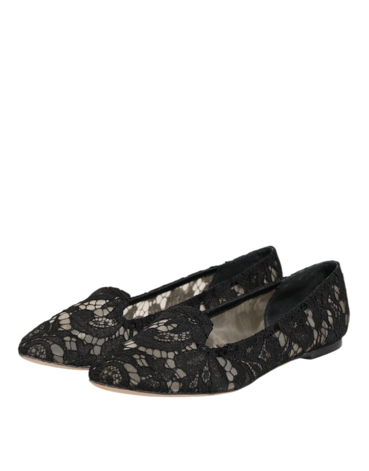 Black Taormina Lace Slip On Flats Shoes