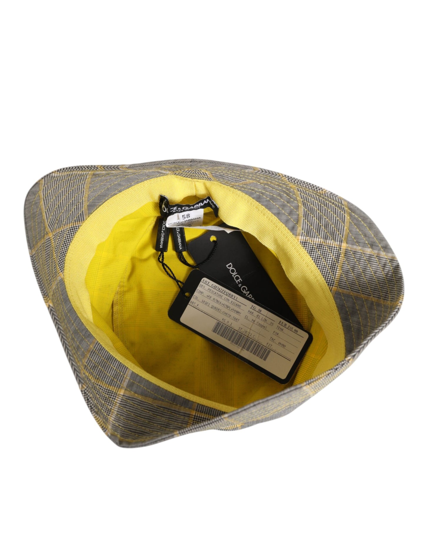 Gray Yellow Wool Blend Plaid Bucket Cap Men Hat