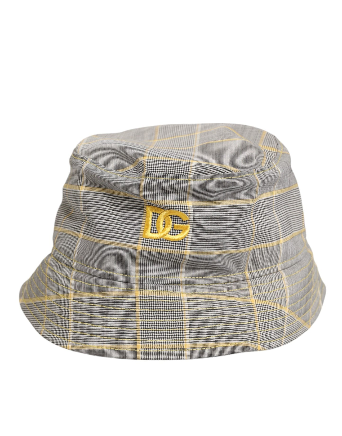Gray Yellow Wool Blend Plaid Bucket Cap Men Hat