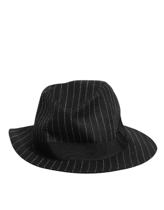 Black Striped Virgin Wool Men Fedora Capello Hat
