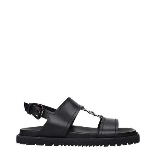 Black Leather Flat Sandals