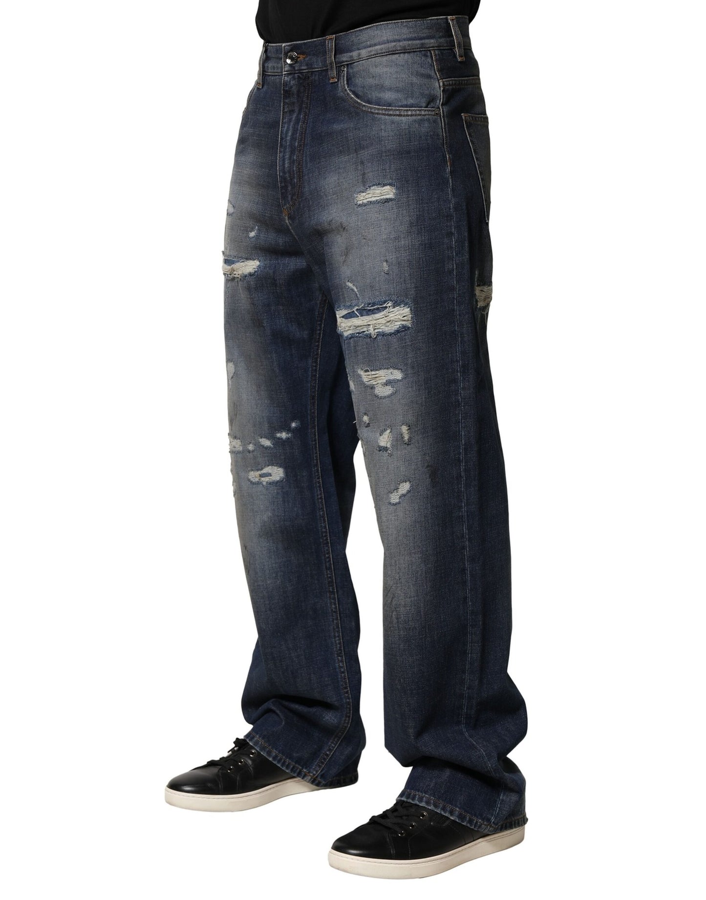 Blue Tattered Cotton Straight Men Denim Jeans
