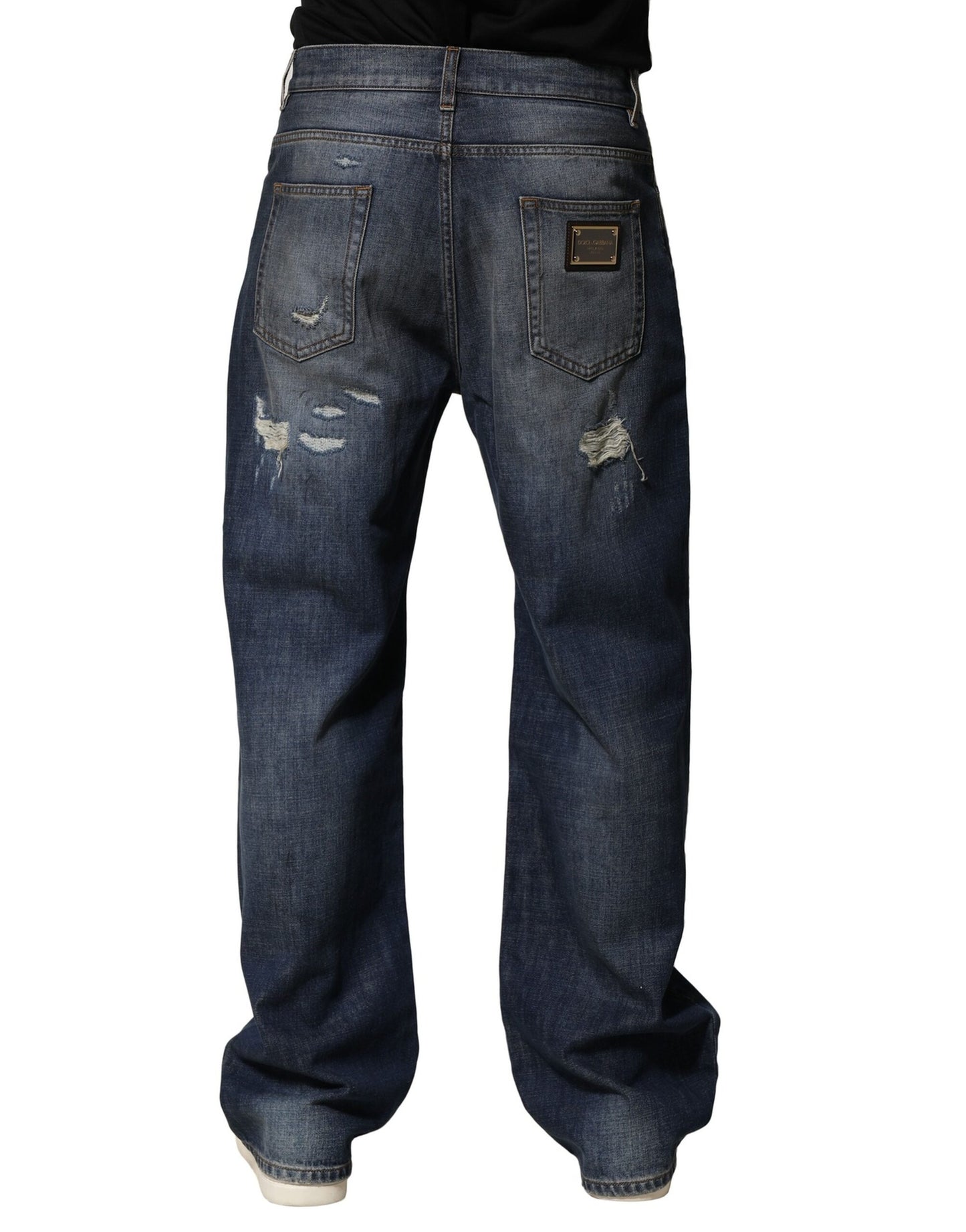 Blue Tattered Cotton Straight Men Denim Jeans