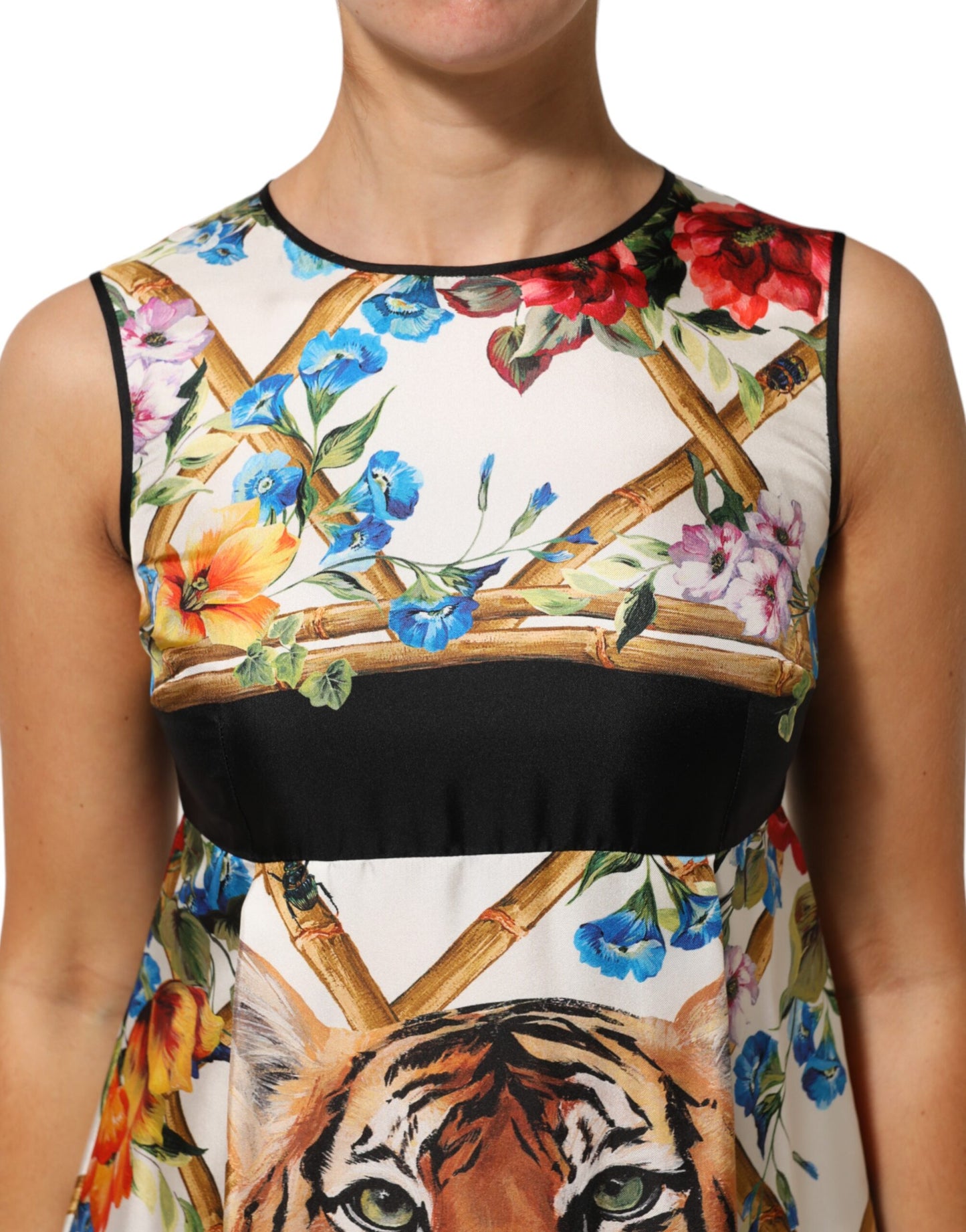 White Tiger Floral A-line Sleeveless Dress