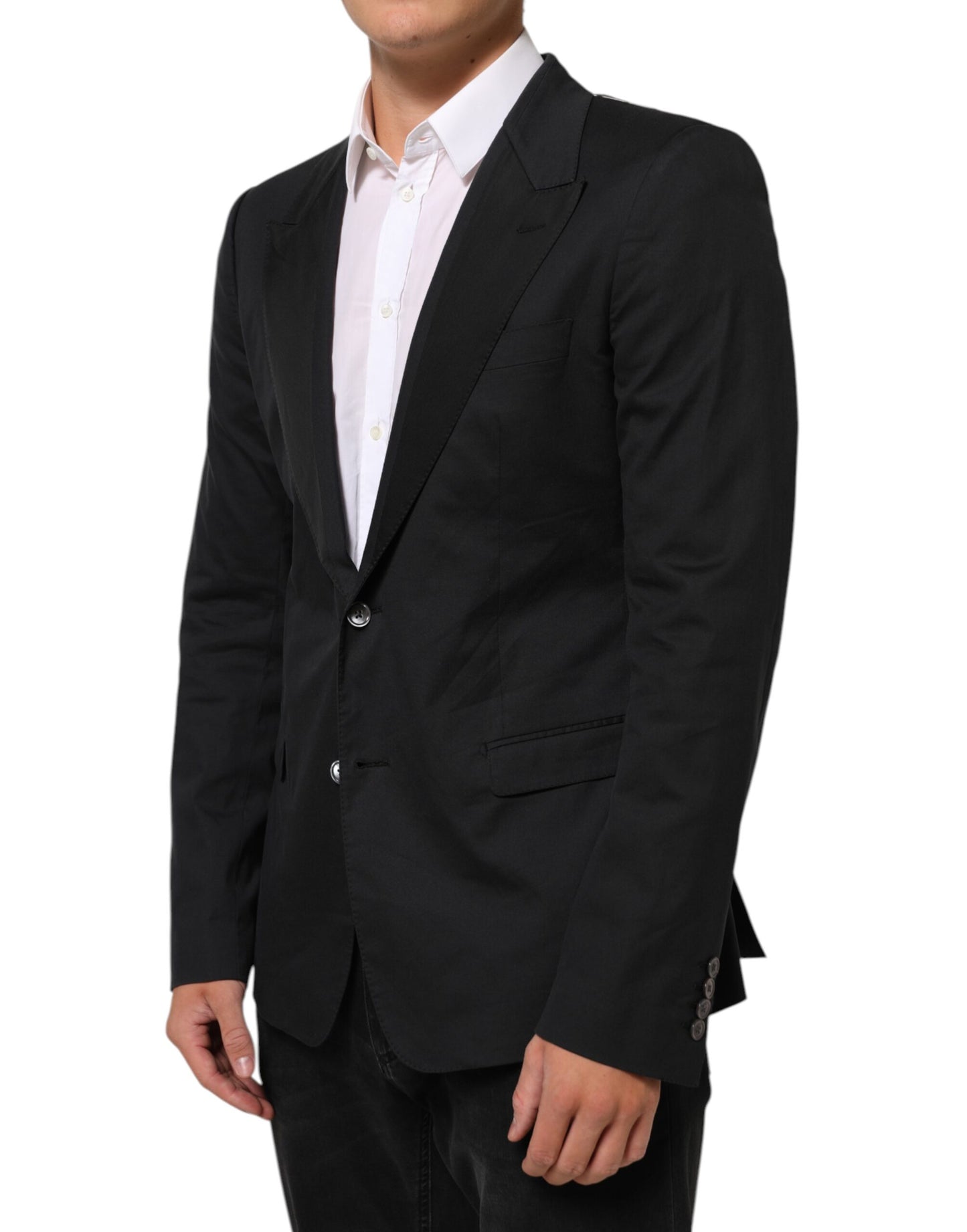 Black Cotton 2 Buttons Suit Jacket Blazer