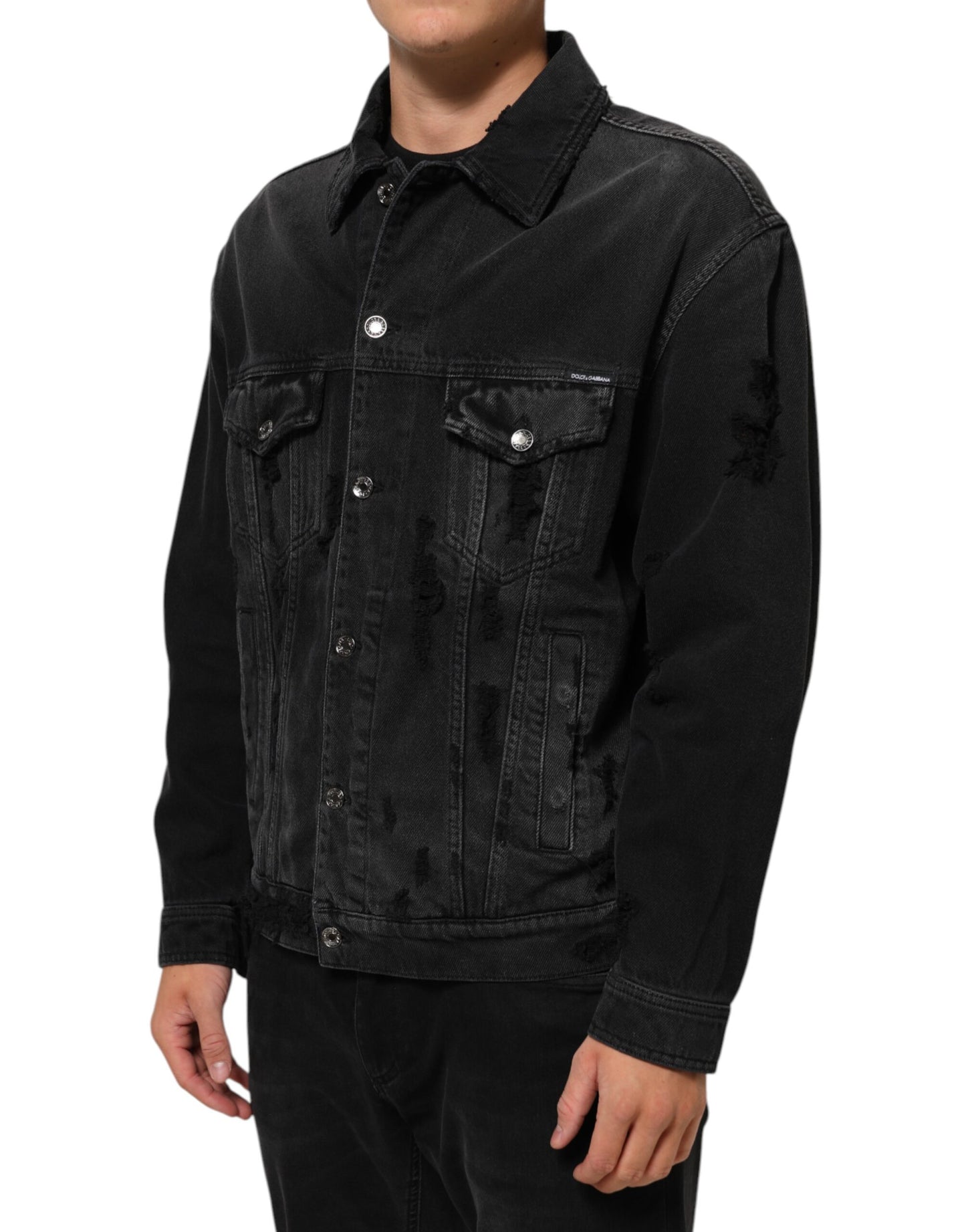Black Cotton Stretch Denim Blouson Jacket