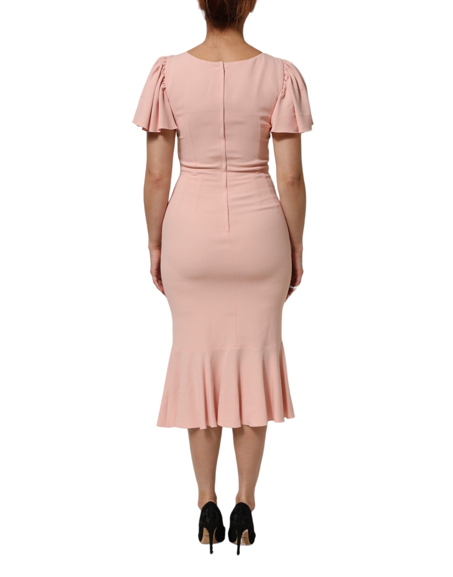 Pink Viscose Fit Flared Sheath Midi Dress