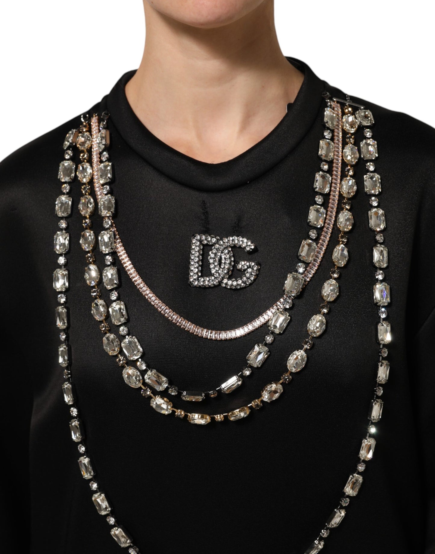 Black Crystal DG Necklace Sweatshirt Sweater