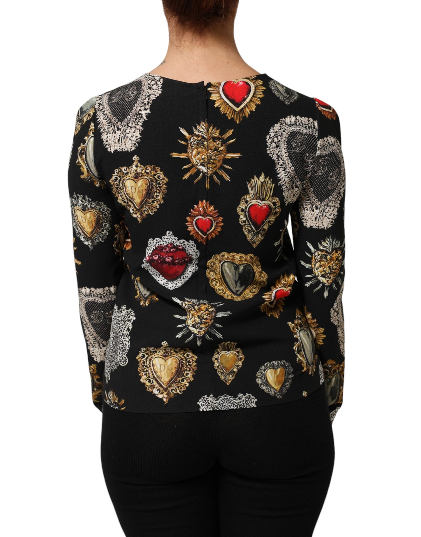Black Sacred Heart Print Long Sleeves Top