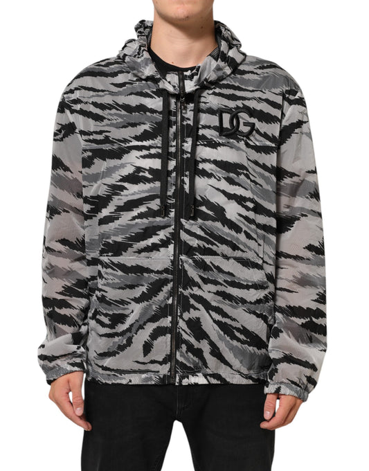 Gray Camouflage Hooded Sweatshirt Jacket