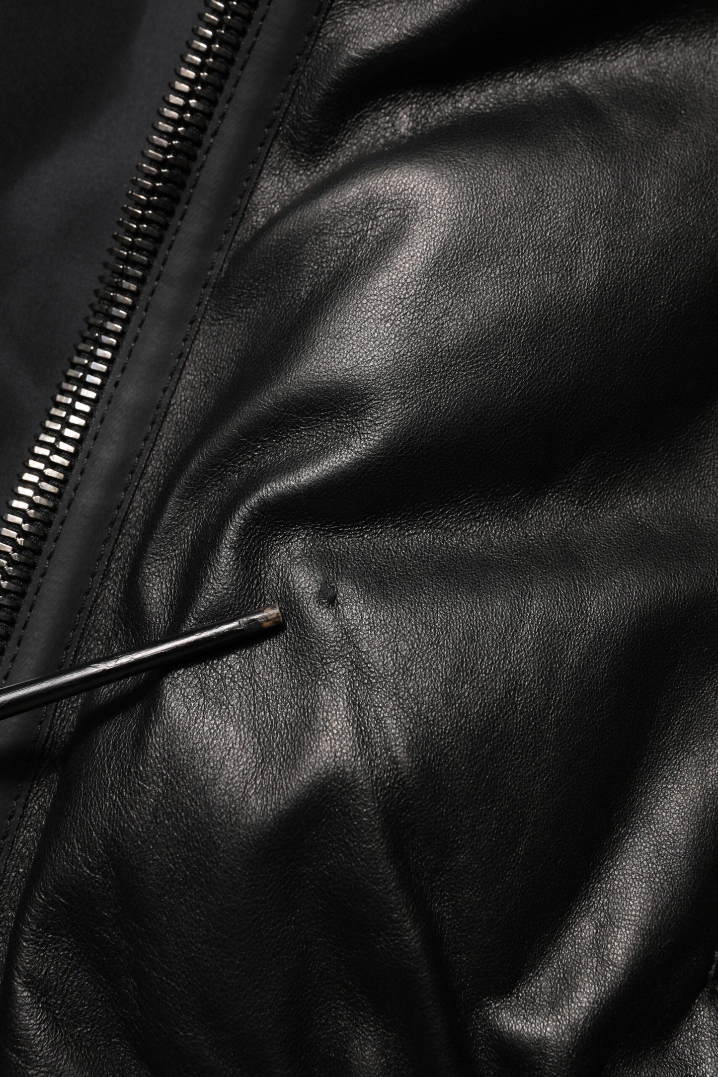 Black Leather Nylon FullZip Blouson Jacket