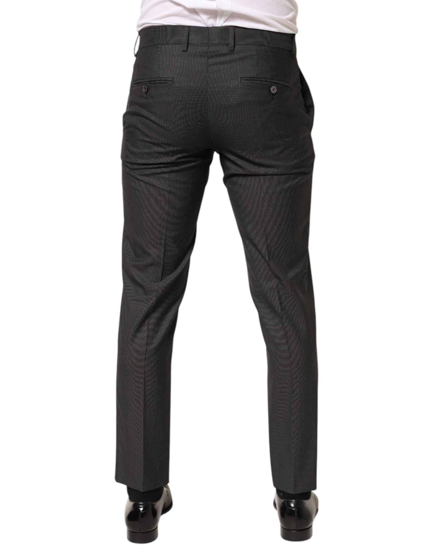 Black Polyester Mid Waist Dress Trouser Pants
