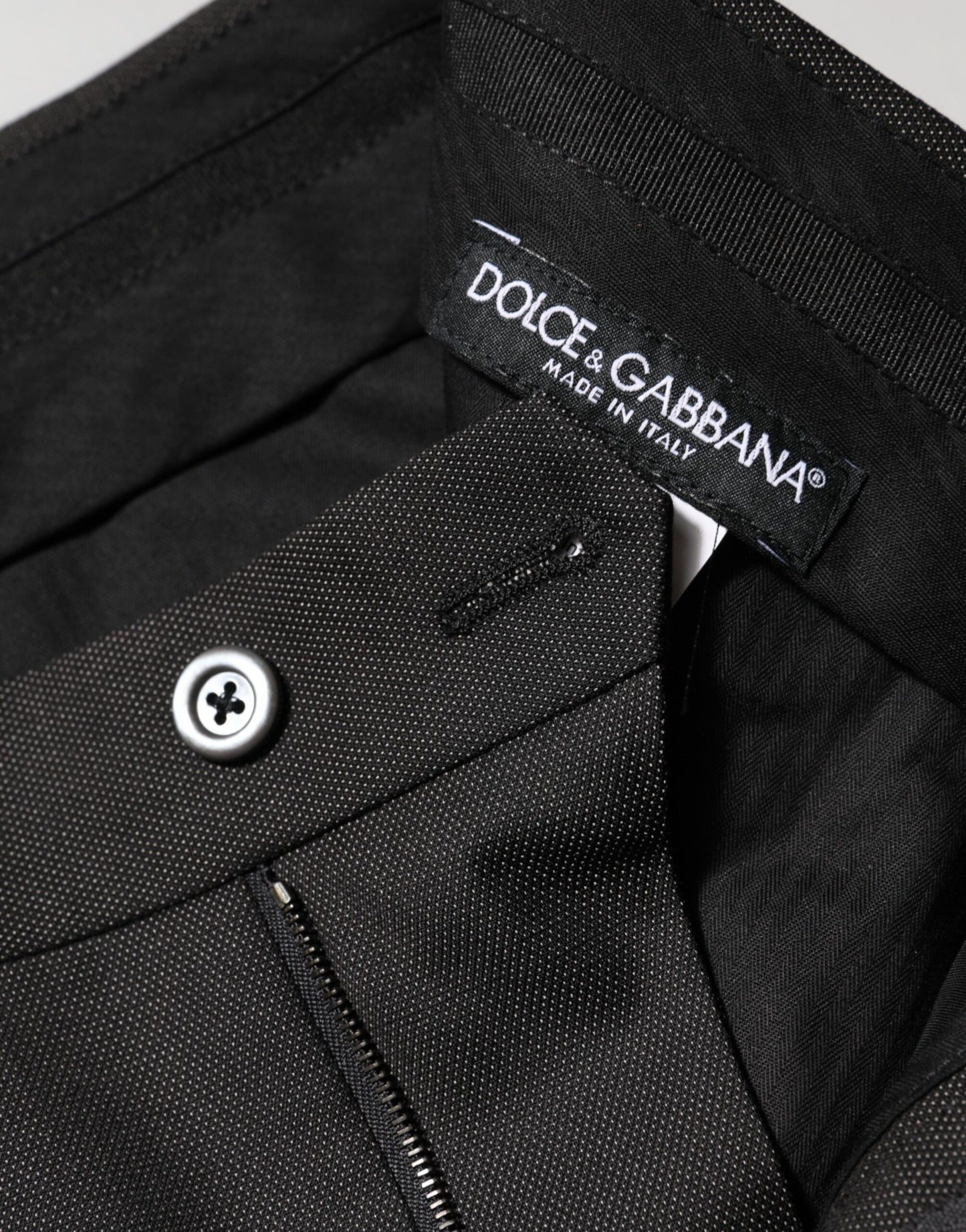 Black Polyester Mid Waist Dress Trouser Pants