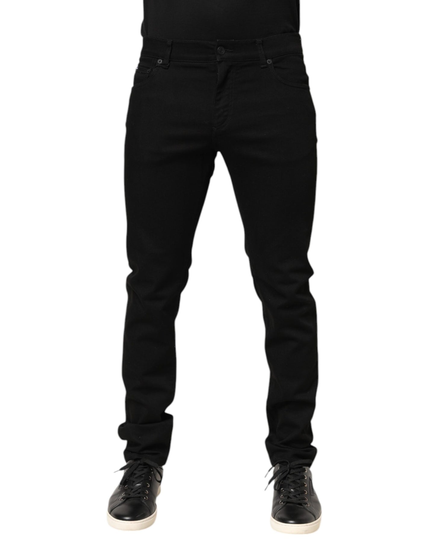 Black Cotton Mid Waist Skinny Men Denim Jeans