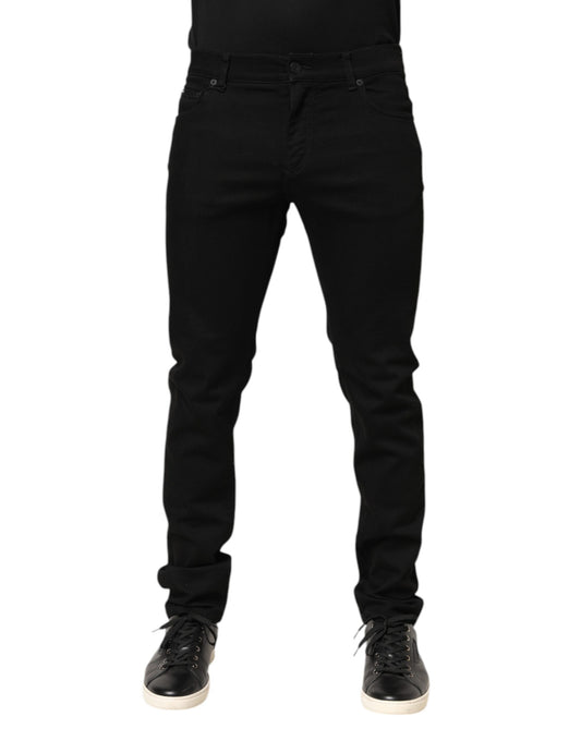 Black Cotton Mid Waist Skinny Men Denim Jeans