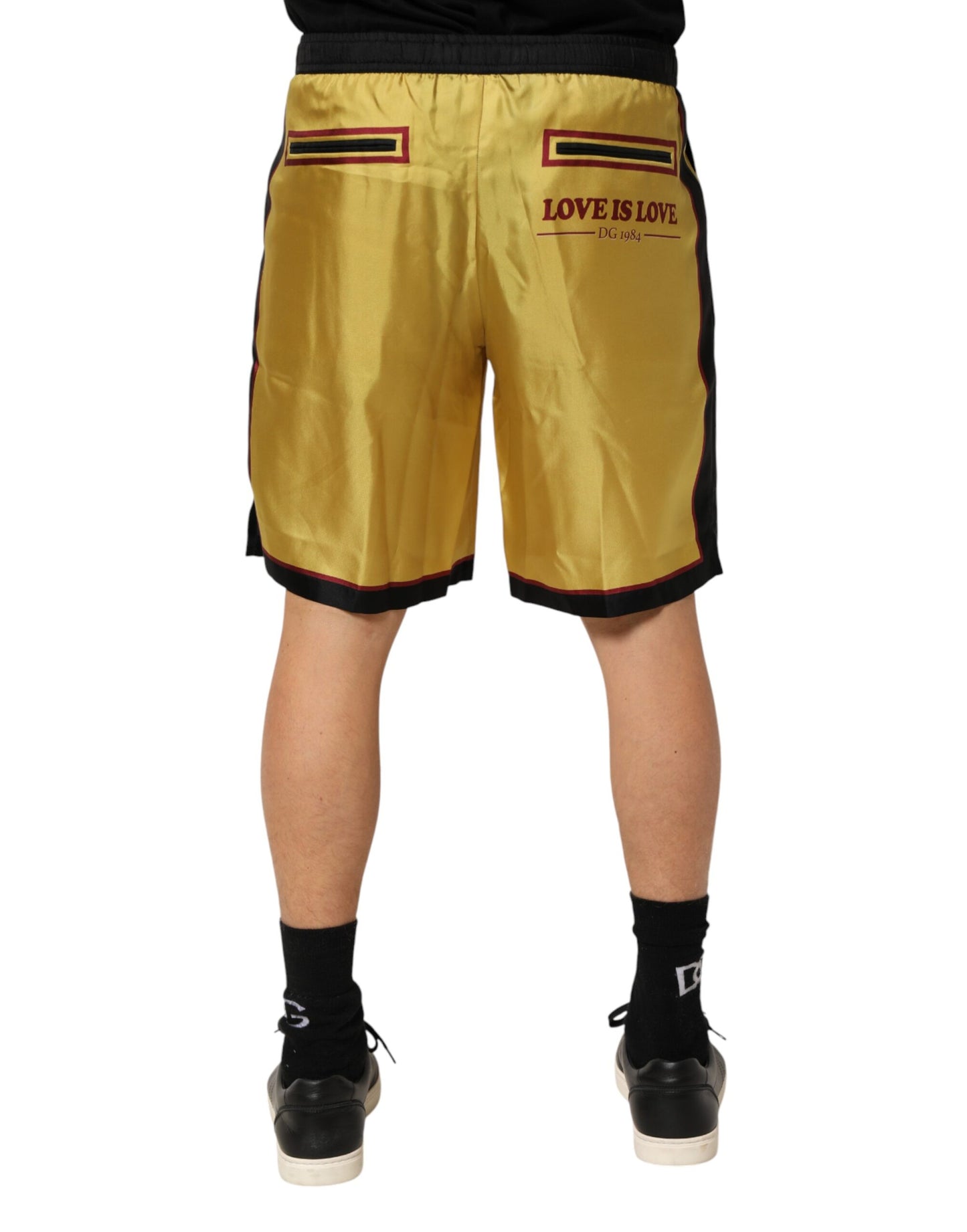 Yellow Floral Print Silk Men Bermuda Shorts