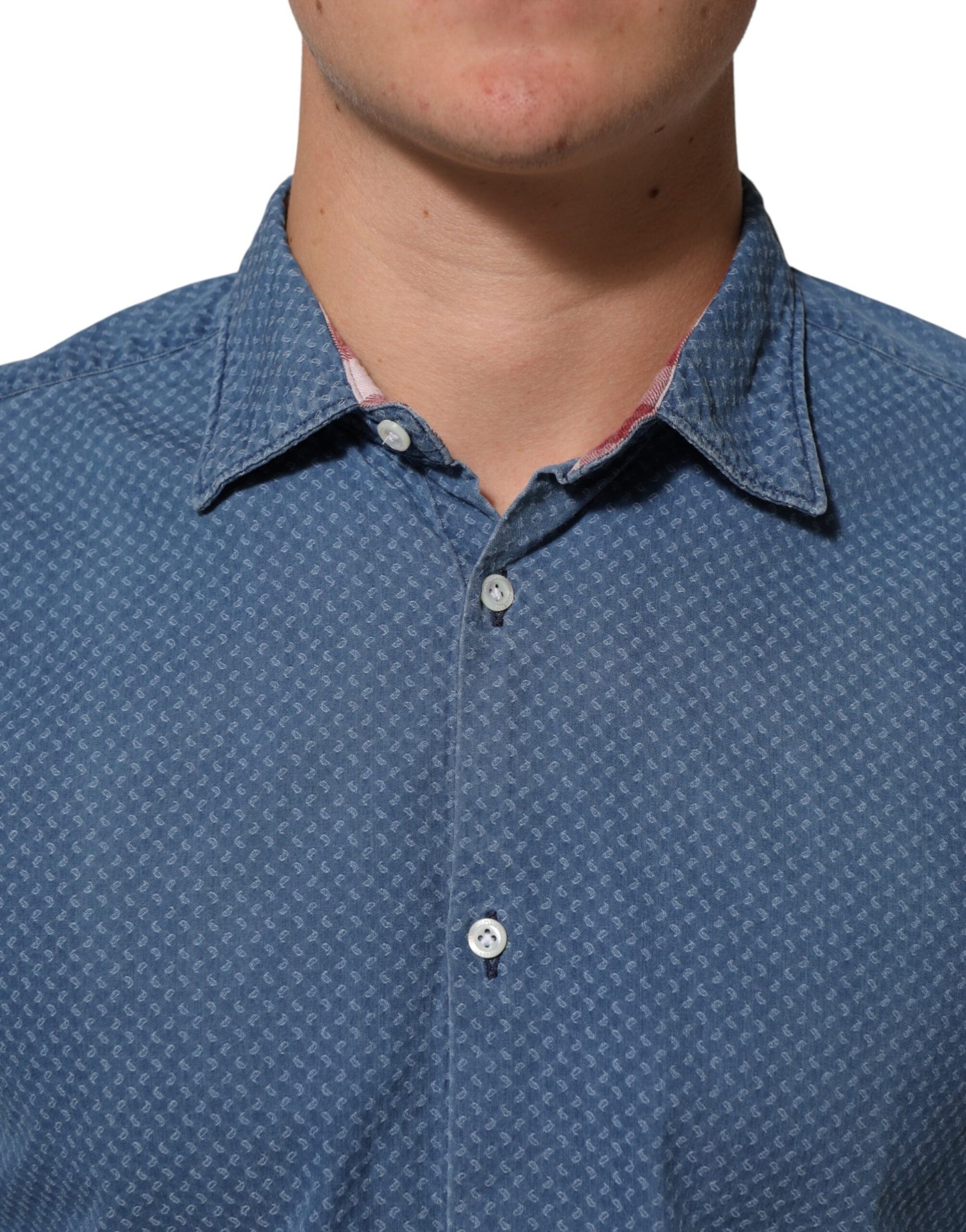 Blue Cotton Slim Fit Collared Long Sleeve Casual Shirt