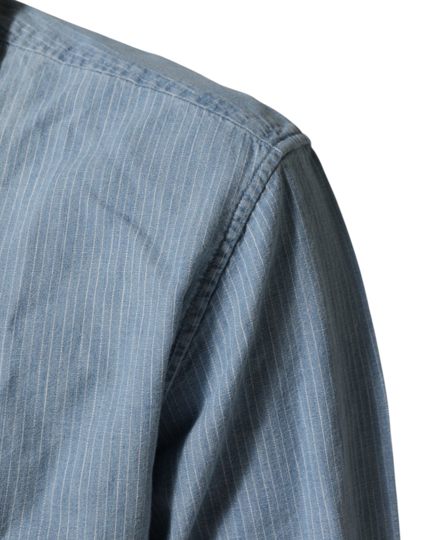 Blue Denim Regular Fit Collared Long Sleeve Men Shirt