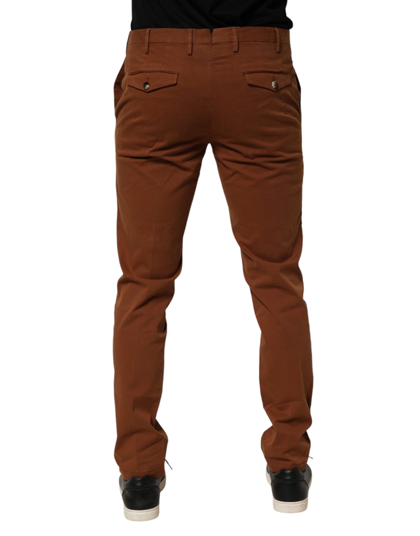 Brown Men Skinny Chino Mid Waist Trouser Pants