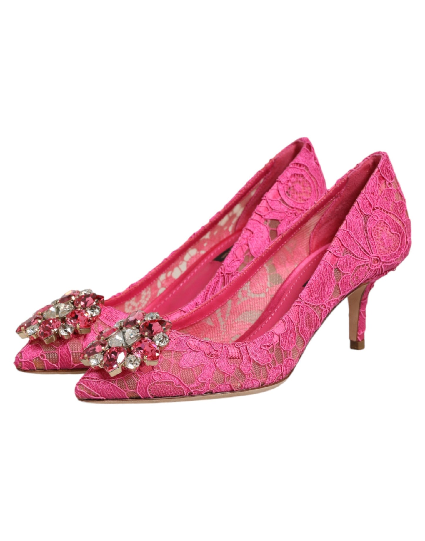 Pink Taormina Lace Crystal Heels Pumps Shoes