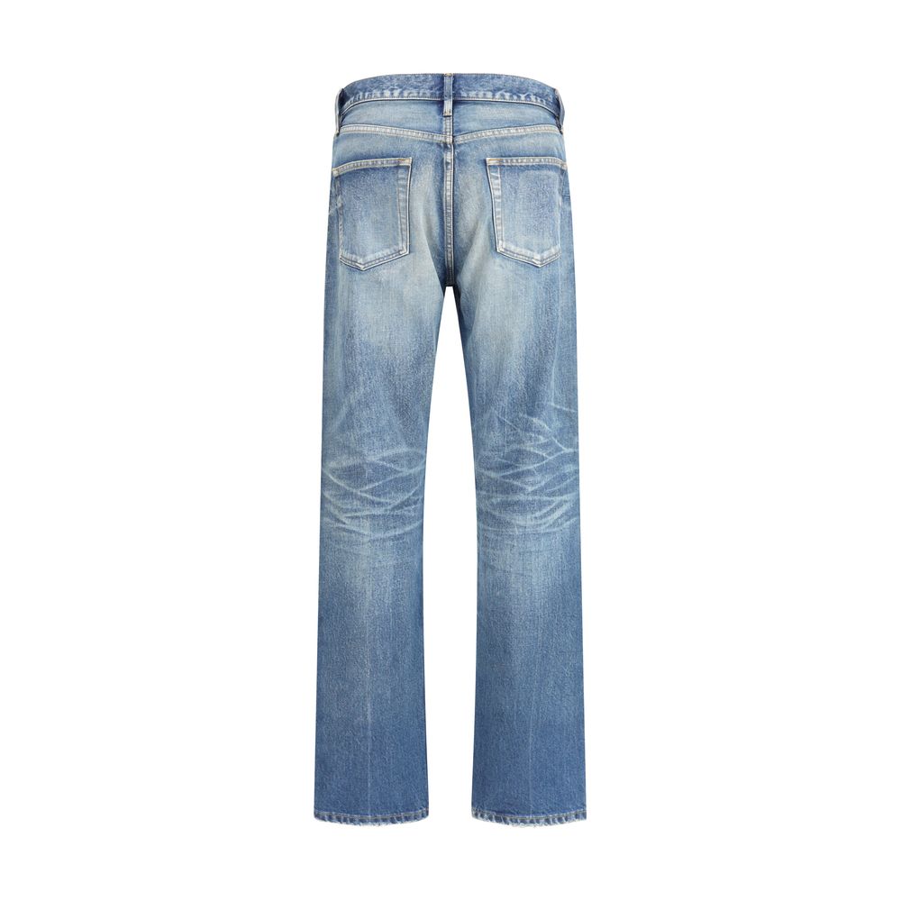 Blue Cotton Straight-Leg Jeans