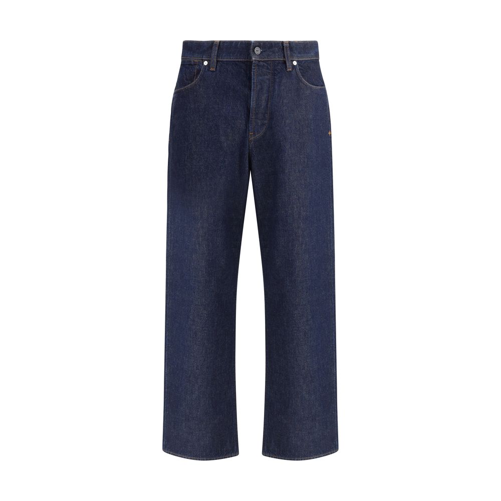 Blue Cotton Straight-Leg Jeans