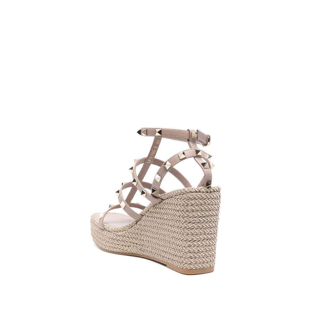 Beige Calfskin Wedge Sandals