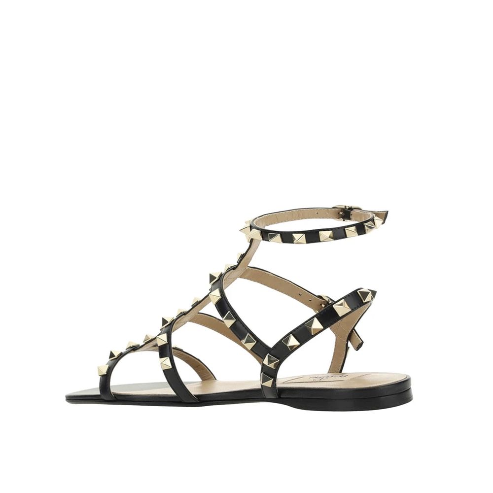 Black Calfskin Strap-On Sandals